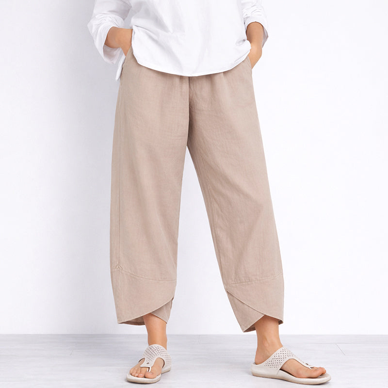 Clara - Women's Loose-Fit Linen Tulip-Hem Trousers