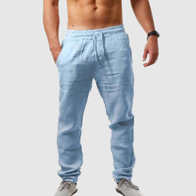 Cole - Men's Linen Elastic Waist Drawstring Trousers