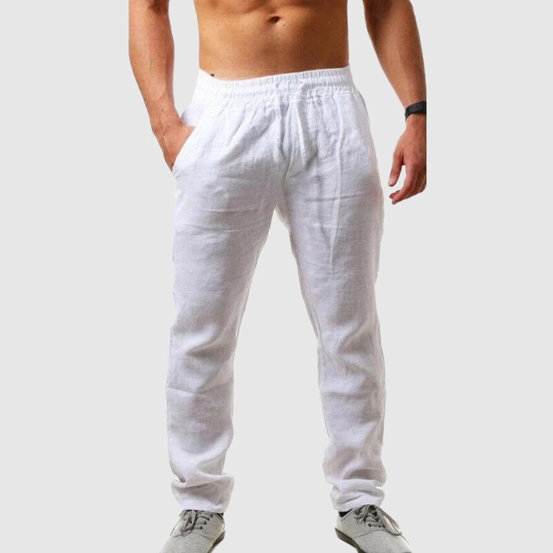 Cole - Men's Linen Elastic Waist Drawstring Trousers