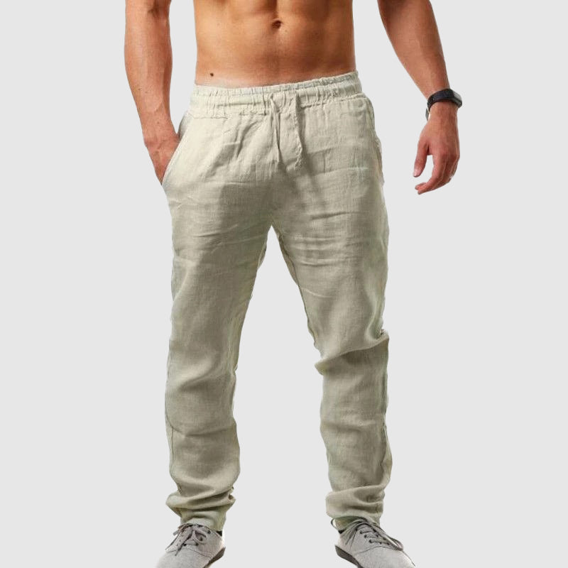 Cole - Men's Linen Elastic Waist Drawstring Trousers
