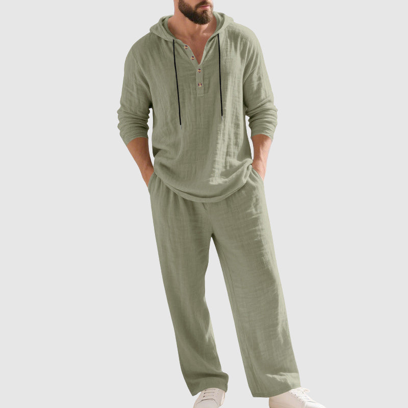 Connor - Men's Relaxed Long Sleeve Linen Pants Set