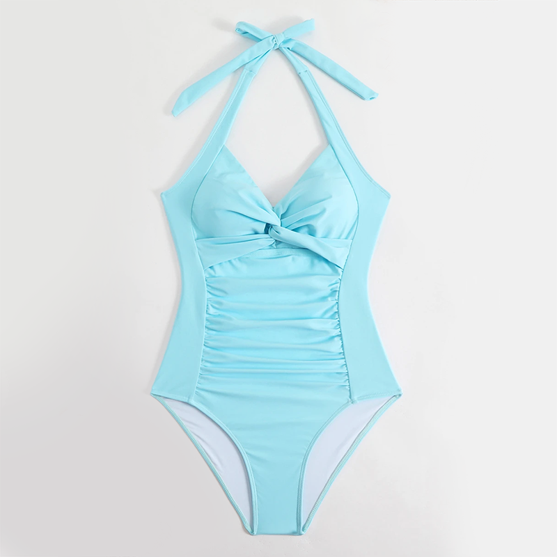 Cora - Women’s Ruched Halter One-Piece Swimsuit