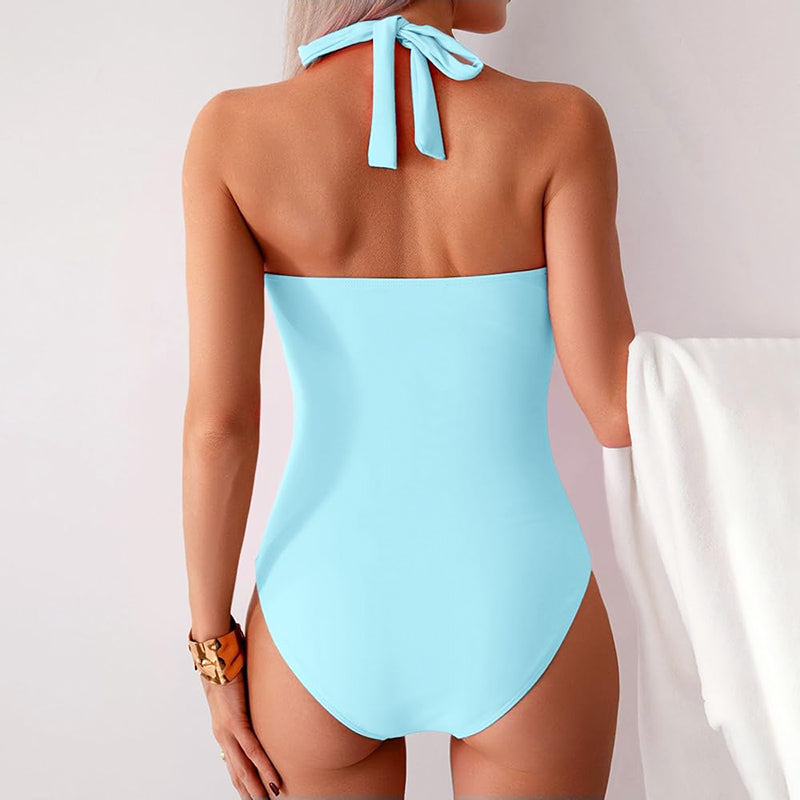 Cora - Women’s Ruched Halter One-Piece Swimsuit