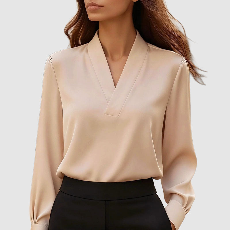 Danielle - Women's Crossover V-Neck Long Sleeve Satin Blouse