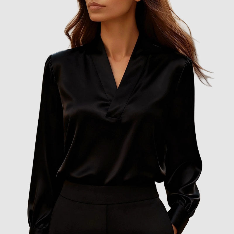 Danielle - Women's Crossover V-Neck Long Sleeve Satin Blouse