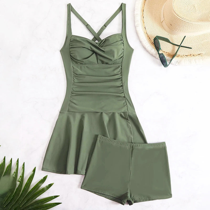 Daphne - Women’s Ruched Flared Swim Dress