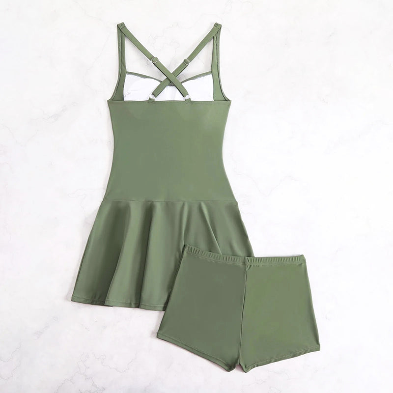 Daphne - Women’s Ruched Flared Swim Dress
