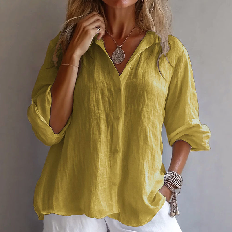 Delaney - Women’s Linen-Look Button-Up Relaxed Blouse