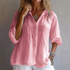 Delaney - Women’s Linen-Look Button-Up Relaxed Blouse