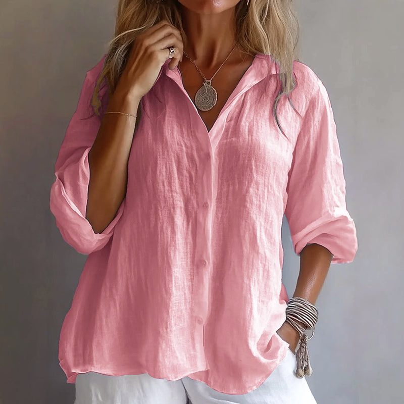 Delaney - Women’s Linen-Look Button-Up Relaxed Blouse