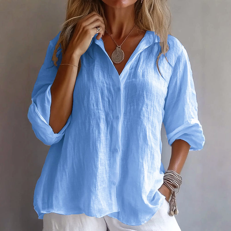 Delaney - Women’s Linen-Look Button-Up Relaxed Blouse