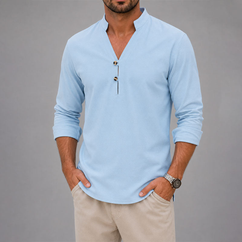 Devin - Men's V-Neck Mandarin Button Shirt