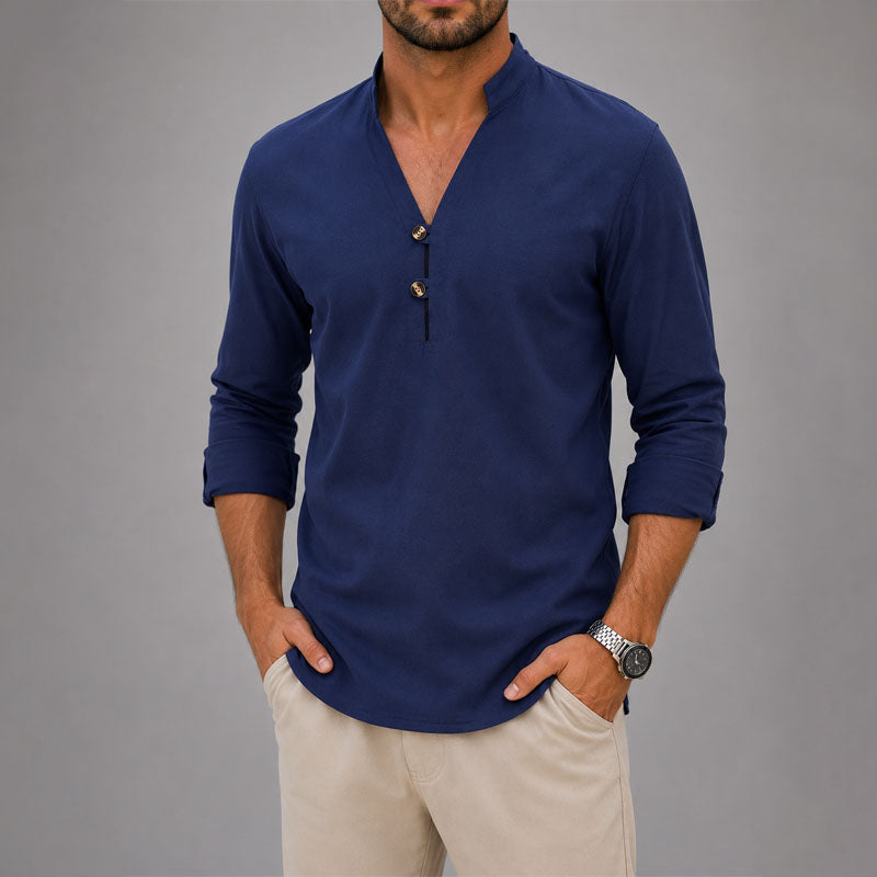 Devin - Men's V-Neck Mandarin Button Shirt