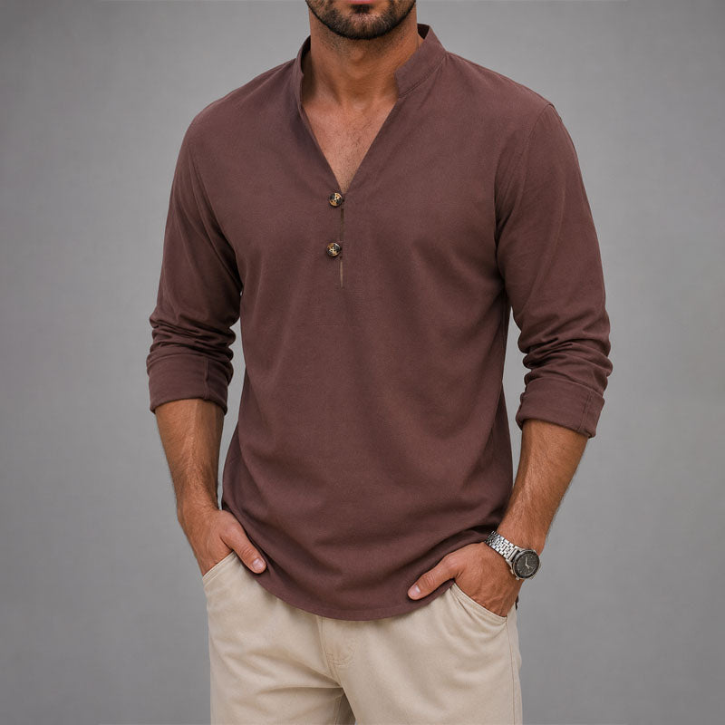Devin - Men's V-Neck Mandarin Button Shirt