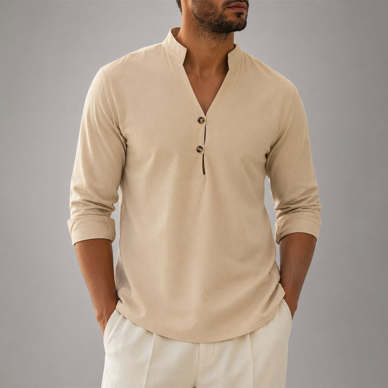 Devin - Men's V-Neck Mandarin Button Shirt
