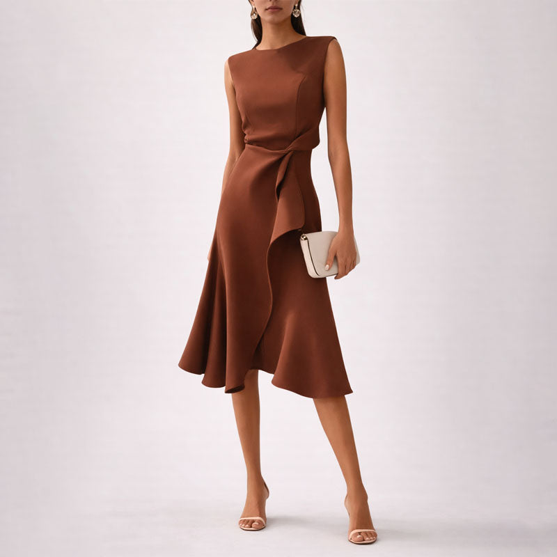 Diana - Women's Asymmetrical Ruffle Hem Midi Dress