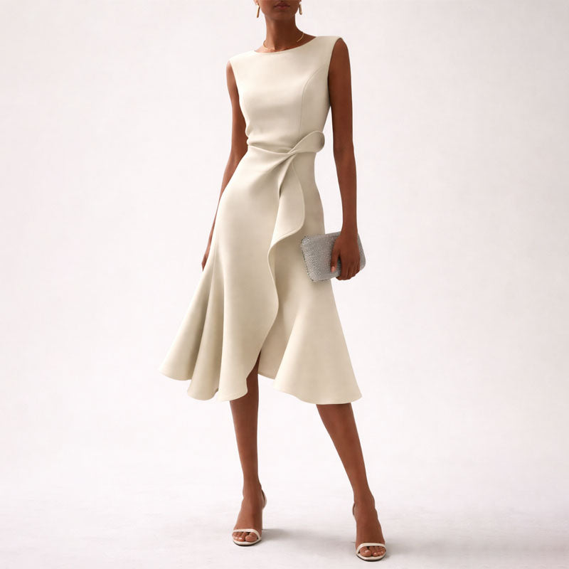 Diana - Women's Asymmetrical Ruffle Hem Midi Dress