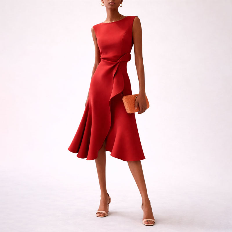Diana - Women's Asymmetrical Ruffle Hem Midi Dress