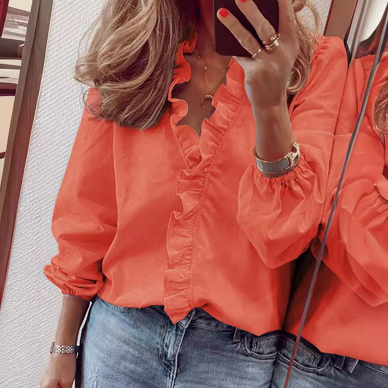 Diana - Women's Ruffle V-Neck Blouse