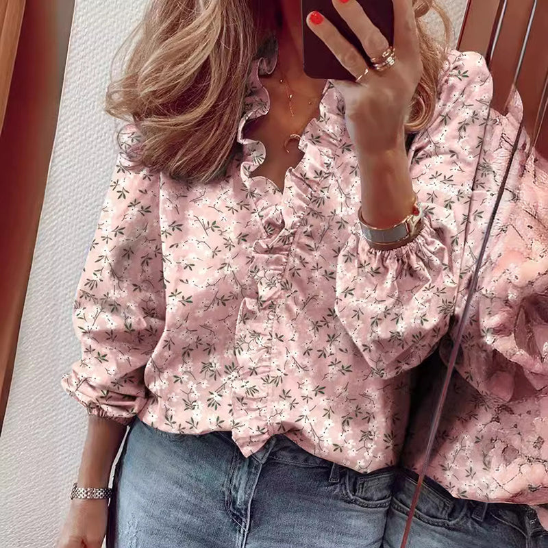 Diana - Women's Ruffle V-Neck Blouse