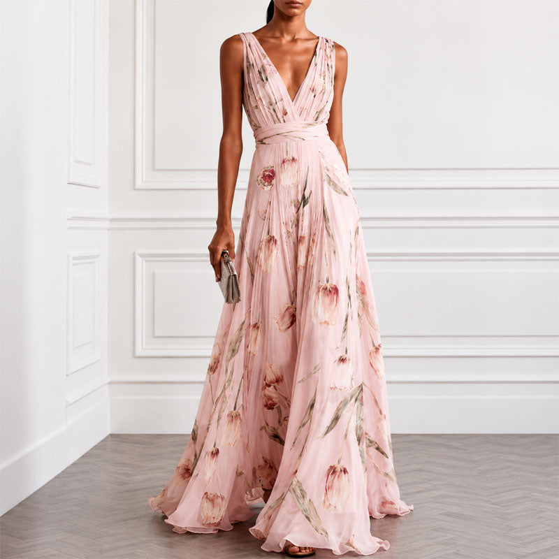 Dianne - Women's Floral Deep V Maxi Dress