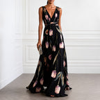 Dianne - Women's Floral Deep V Maxi Dress
