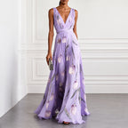 Dianne - Women's Floral Deep V Maxi Dress