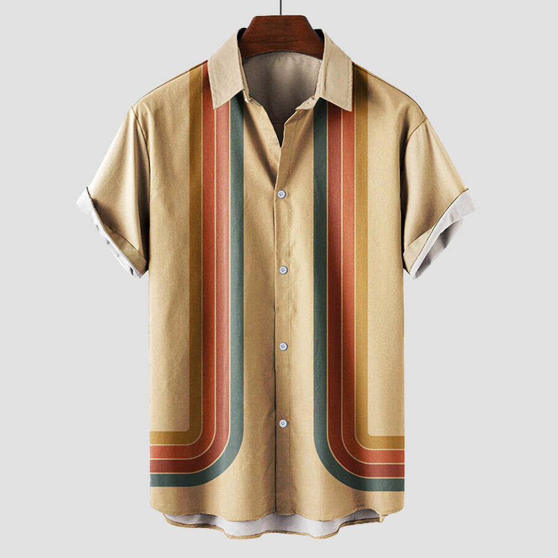 Dustin - Men's Retro Stripe Short-Sleeve Button-Up Shirt