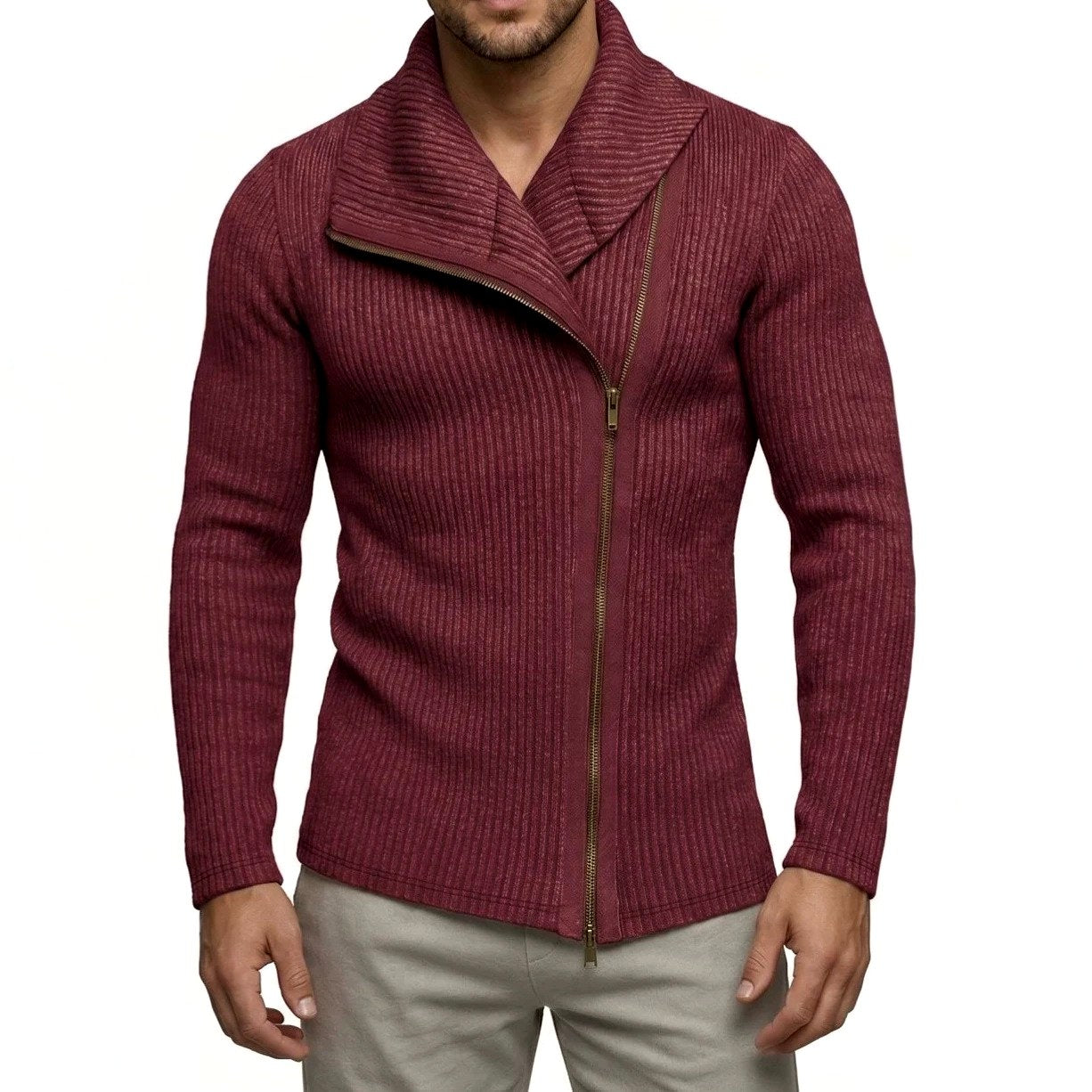 Dusty - Men's Asymmetric Zip Ribbed Knit Cardigan