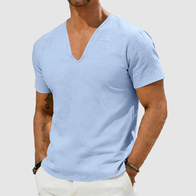 Dylan - Men's Short Sleeve Linen V-Neck Casual T-Shirt
