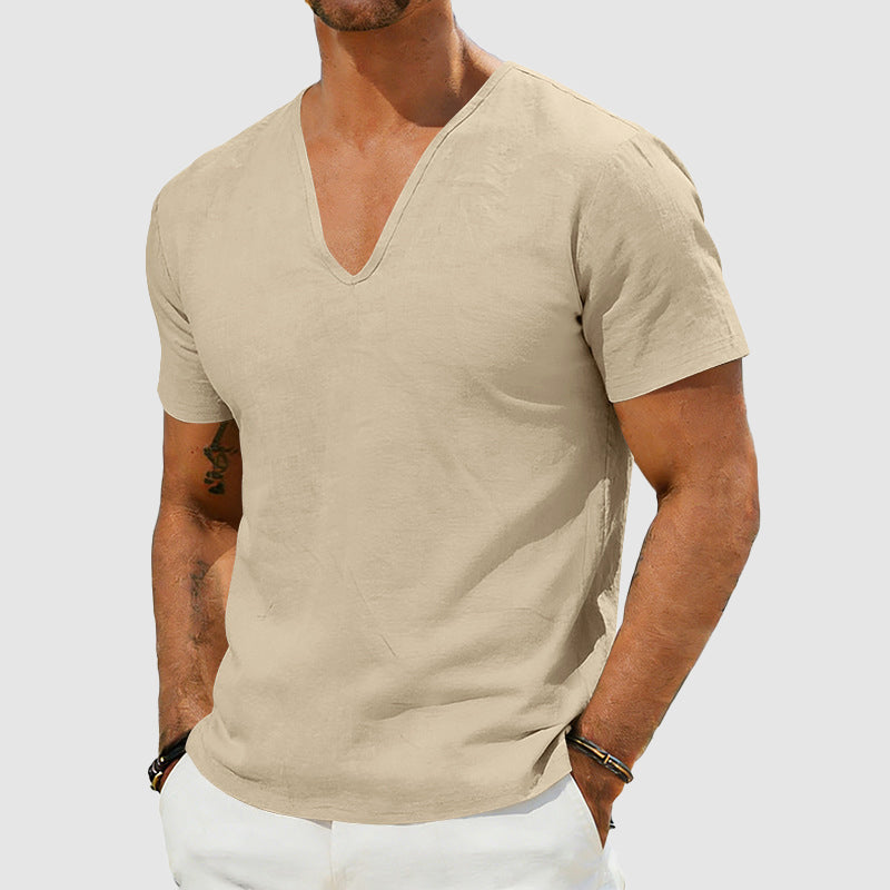 Dylan - Men's Short Sleeve Linen V-Neck Casual T-Shirt