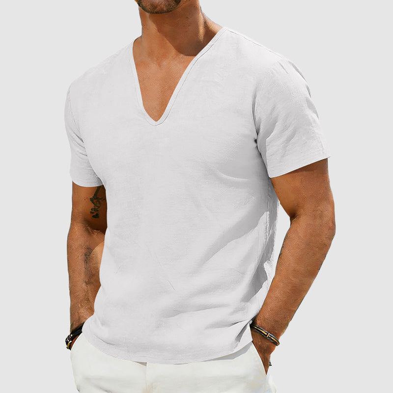 Dylan - Men's Short Sleeve Linen V-Neck Casual T-Shirt