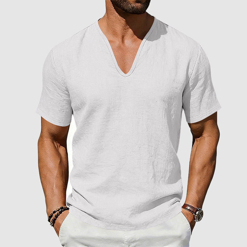 Dylan - Men's Short Sleeve Linen V-Neck Casual T-Shirt