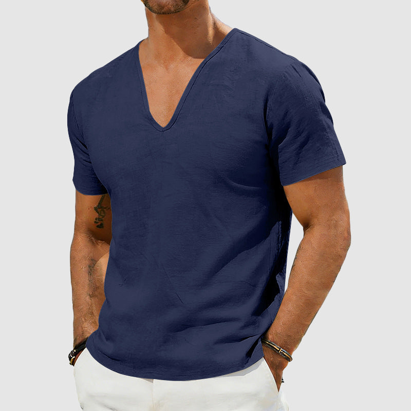 Dylan - Men's Short Sleeve Linen V-Neck Casual T-Shirt