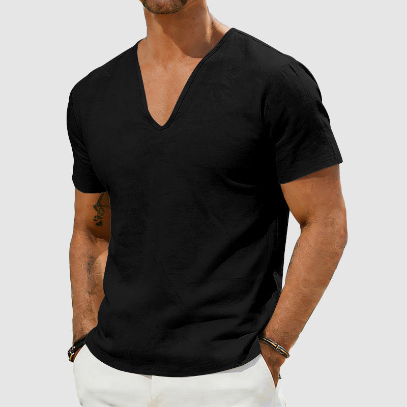 Dylan - Men's Short Sleeve Linen V-Neck Casual T-Shirt