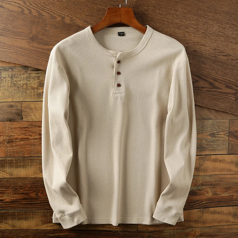Eitan - Men's Long Sleeve Waffle Knit Henley Shirt