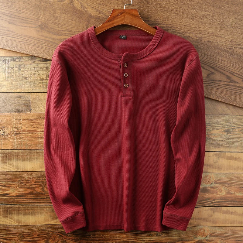 Eitan - Men's Long Sleeve Waffle Knit Henley Shirt