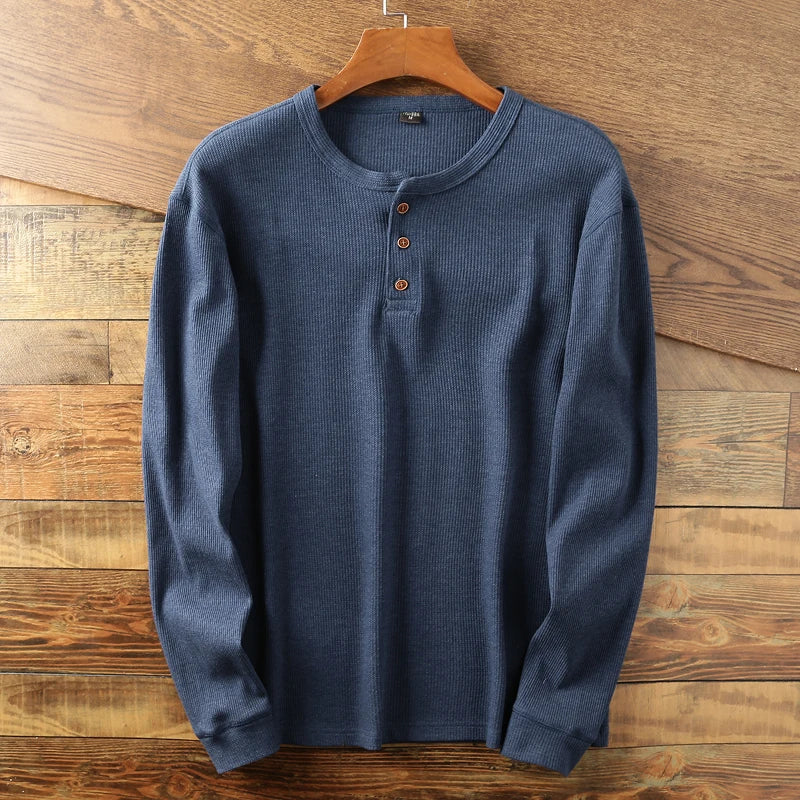 Eitan - Men's Long Sleeve Waffle Knit Henley Shirt