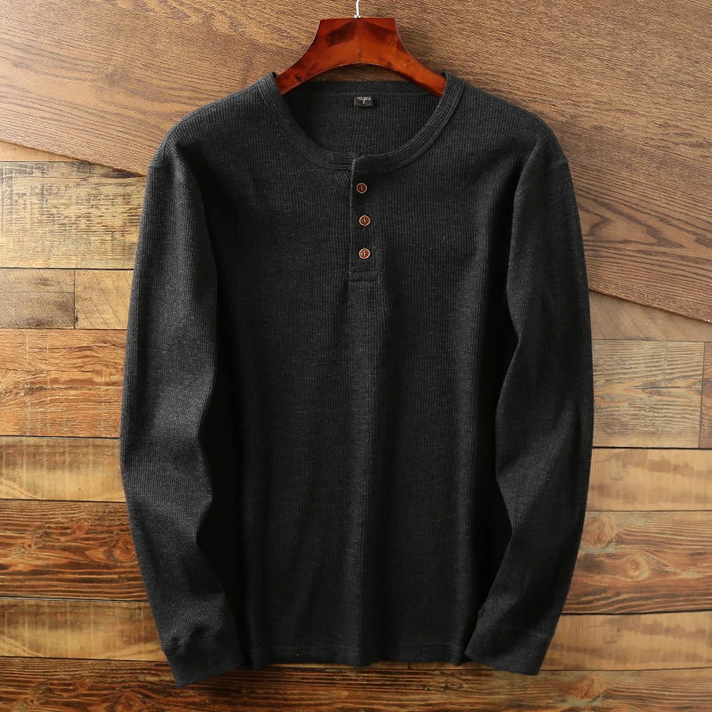 Eitan - Men's Long Sleeve Waffle Knit Henley Shirt