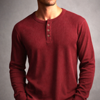 Eitan - Men's Long Sleeve Waffle Knit Henley Shirt