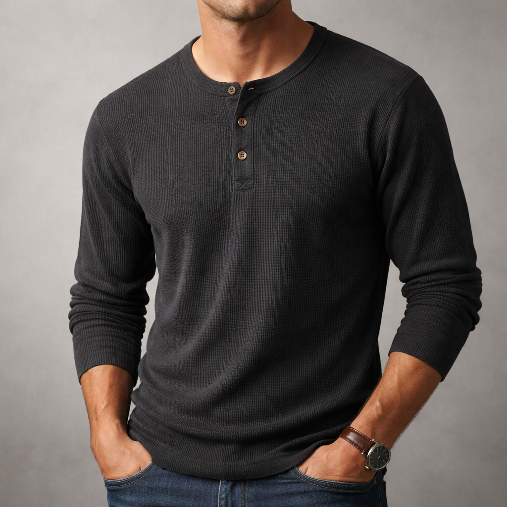 Eitan - Men's Long Sleeve Waffle Knit Henley Shirt