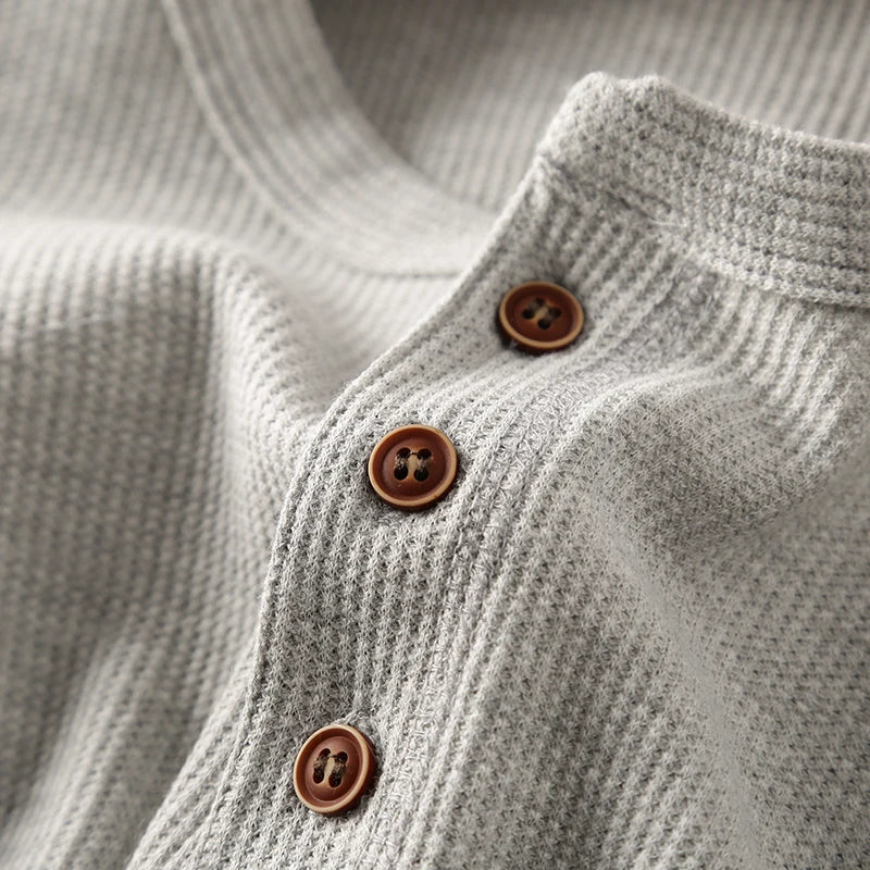Eitan - Men's Long Sleeve Waffle Knit Henley Shirt