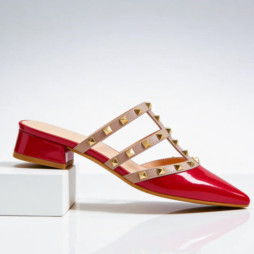Elizabeth - Women's Studded Pointed Toe Mule Heels