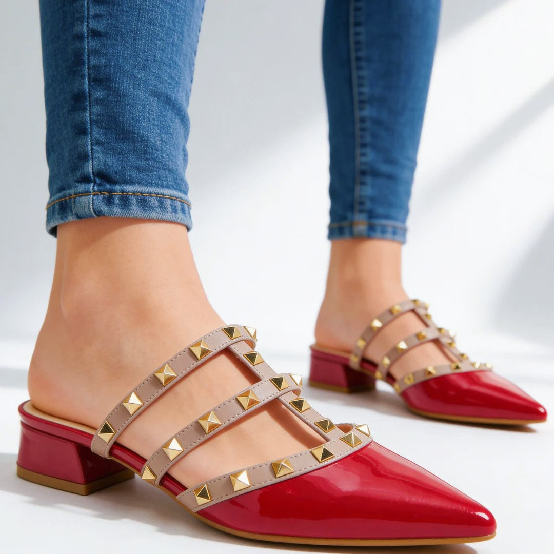 Elizabeth - Women's Studded Pointed Toe Mule Heels