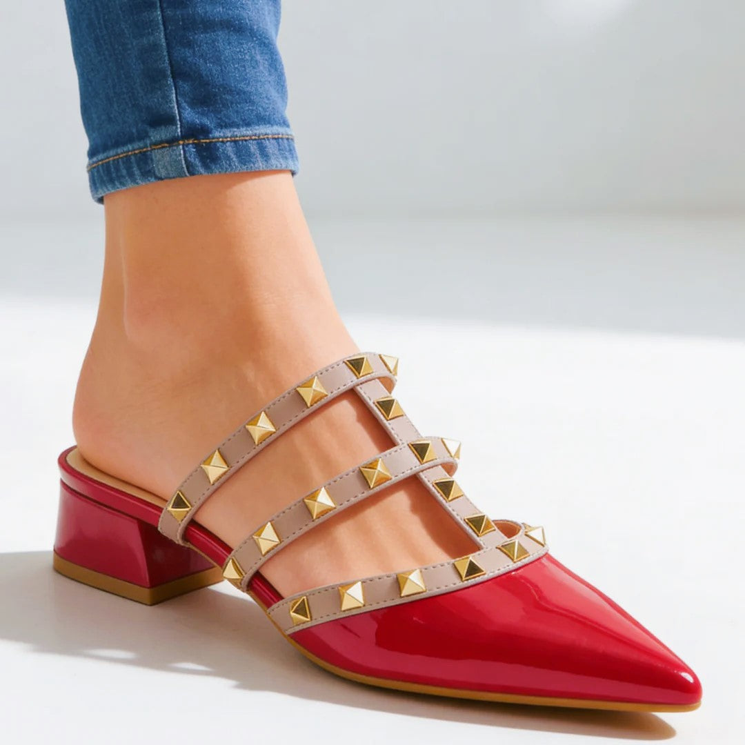 Elizabeth - Women's Studded Pointed Toe Mule Heels