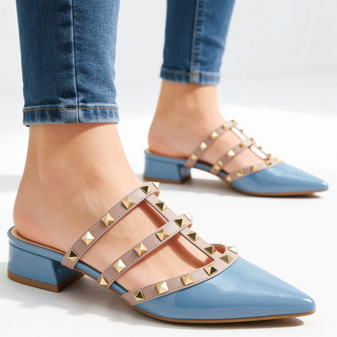 Elizabeth - Women's Studded Pointed Toe Mule Heels