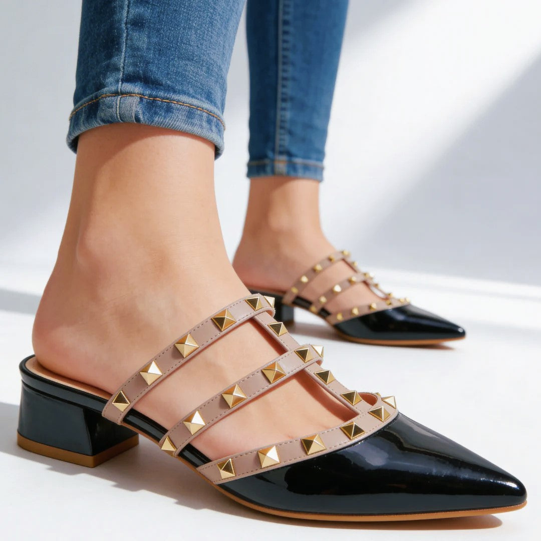 Elizabeth - Women's Studded Pointed Toe Mule Heels