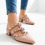 Elizabeth - Women's Studded Pointed Toe Mule Heels