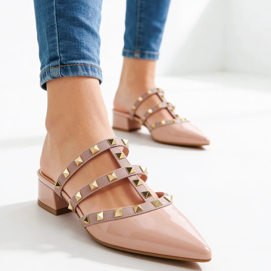 Elizabeth - Women's Studded Pointed Toe Mule Heels