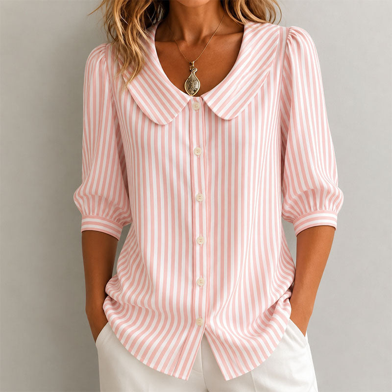 Emelia - Women's Striped Peter Pan Collar Blouse